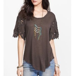 Free People Mallary Battenburg Lace Sleeve Tee S